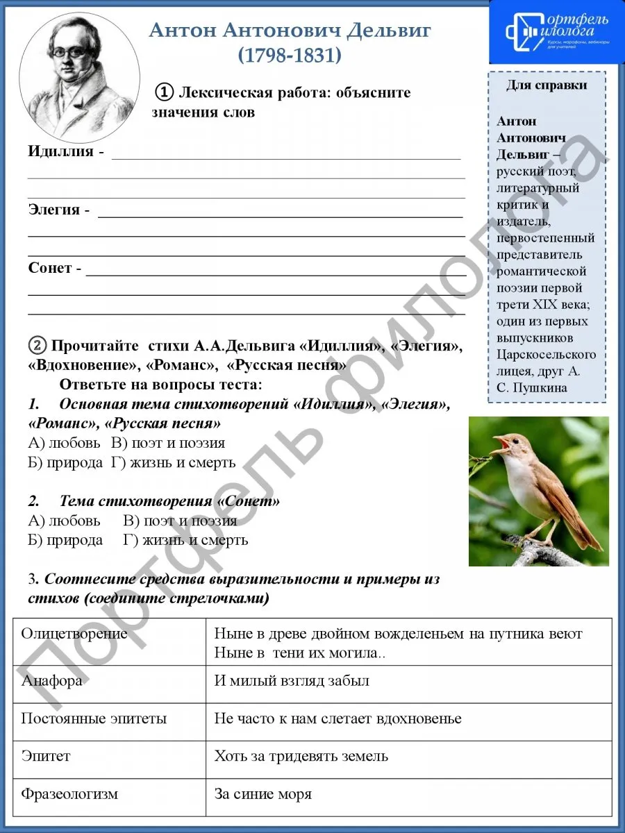«Дуэт». Рабочие листы по русскому языку и литературе