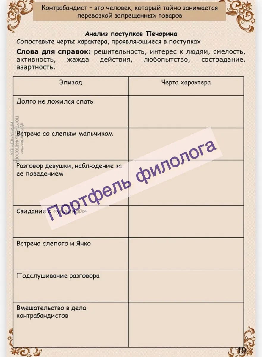 Рабочая тетрадь по роману «Герой нашего времени»