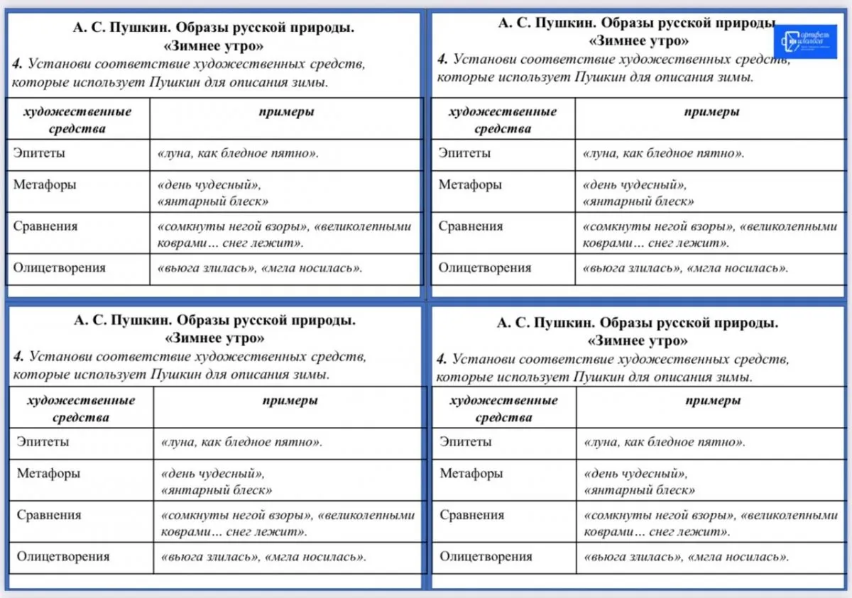 Задания-минутки по литературе